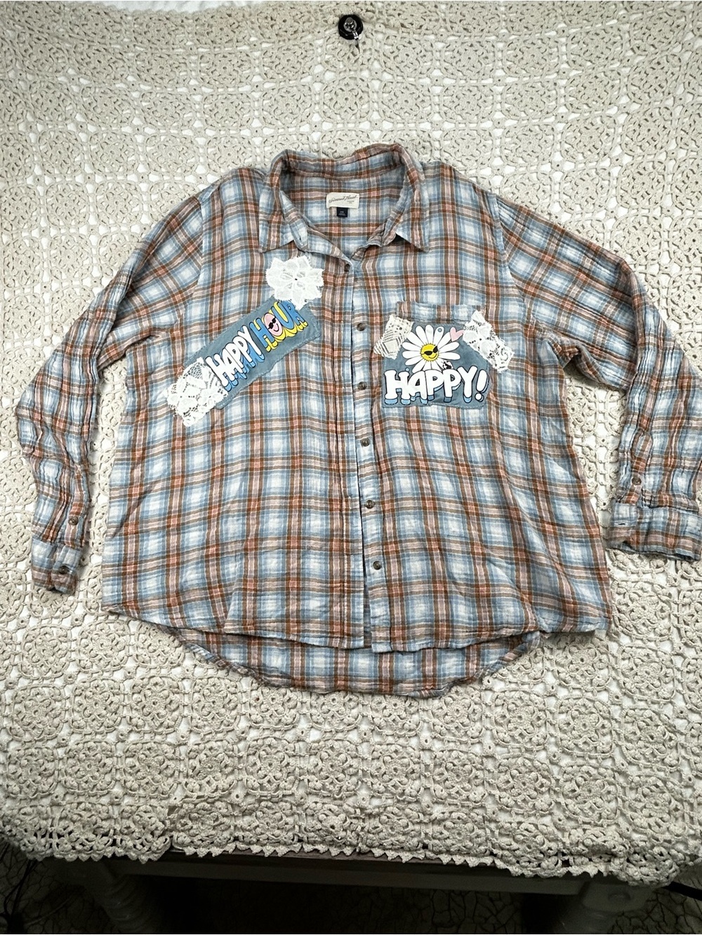 Handmade Boho Upcycled Plaid Shirt | Women’s XXL | Cottagecore • Whimsical • One - Picture 7 of 12
